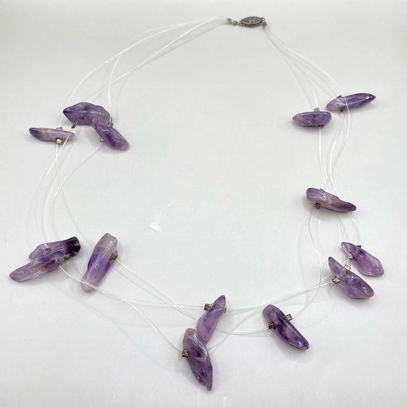 Vintage Jewelry - Vintage Amethyst Stone Chunk Necklace